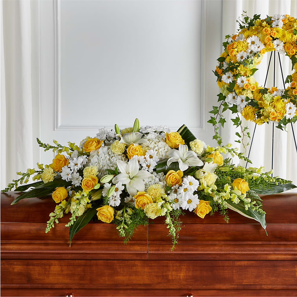 Golden Harmony Casket Spray – MAGNOLIA'S FLOWER SHOP INC, Garden City MI