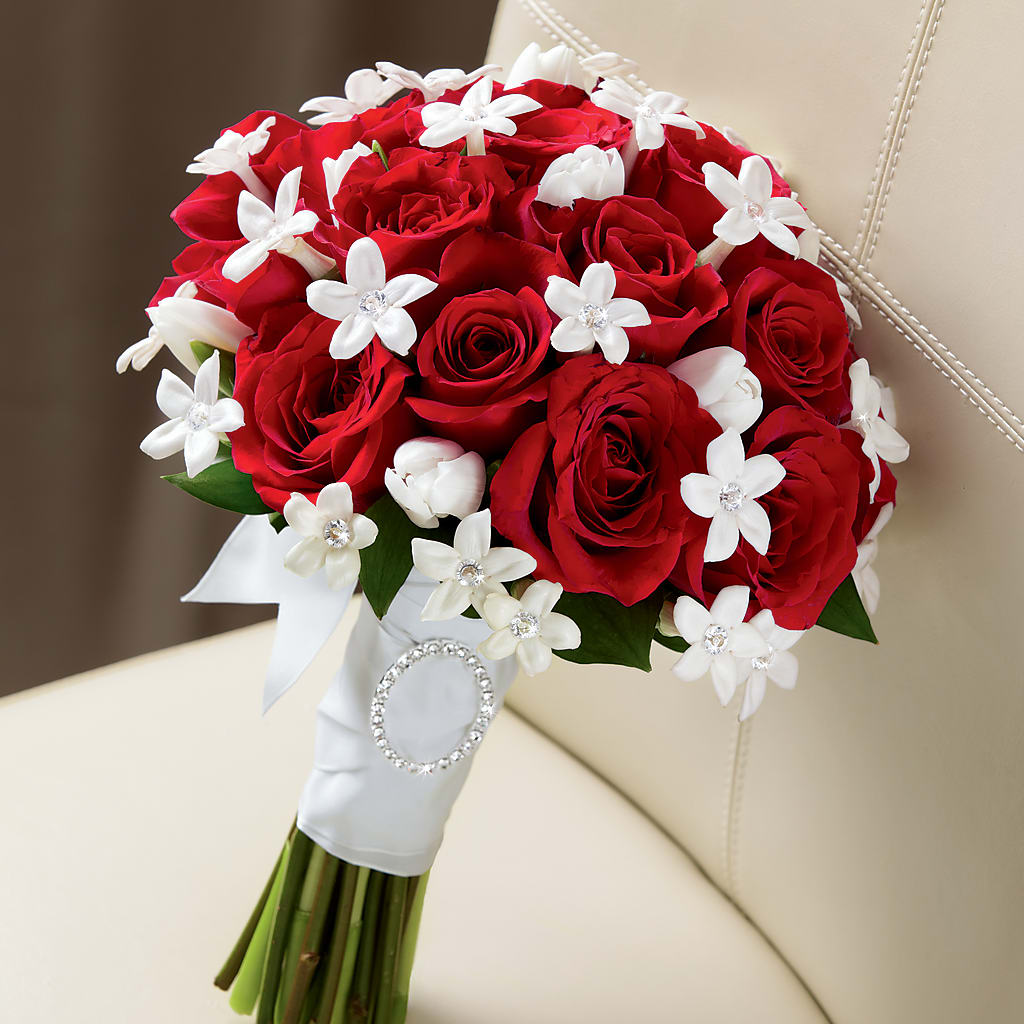 wedding bouquet red roses and white lilies Poetry Bouquet